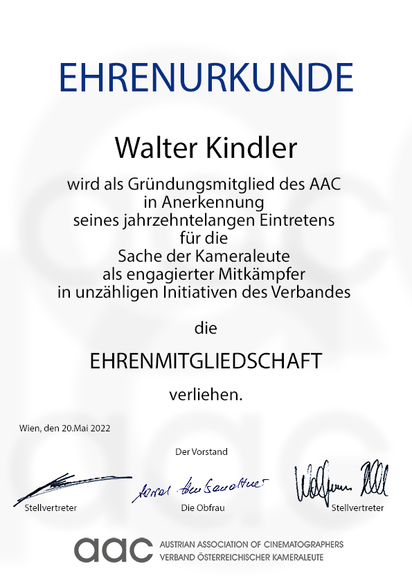 Ehrenurkunde Walter Kindler